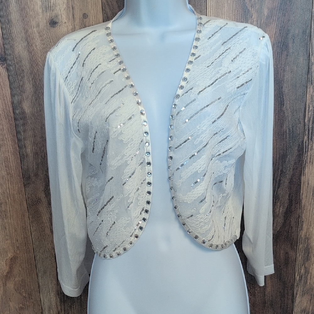 NWT C.O.C. White Sequin Women's Crop Jacket 1XL                 D249